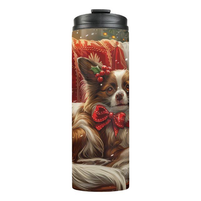 Papillon Dog Christmas Festive Thermal Tumbler (Front)