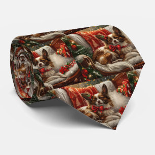 Papillon Dog Christmas Festive Tie