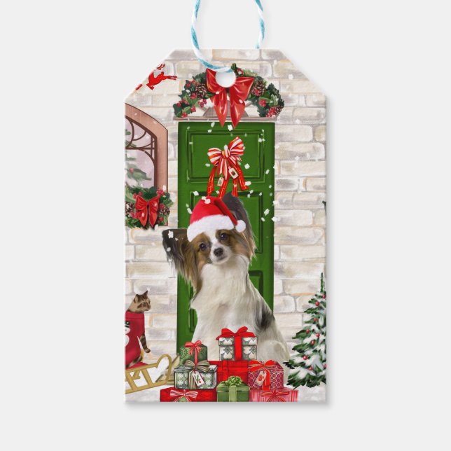Papillon Dog Christmas Gift Tag (Front)