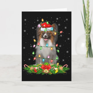 Papillon Dog Christmas Lights Funny Santa Hat Xmas Card
