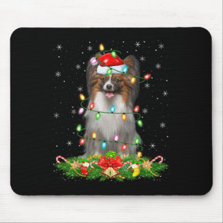 Papillon Dog Christmas Lights Funny Santa Hat Xmas Mouse Mat