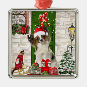 Papillon Dog Christmas  Metal Tree Decoration
