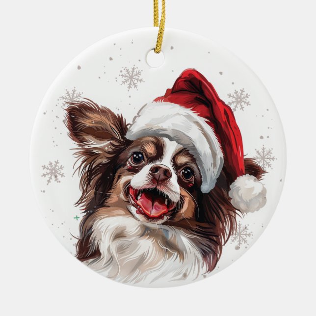 Papillon Dog Christmas Personalized Ceramic Tree Decoration (Front)