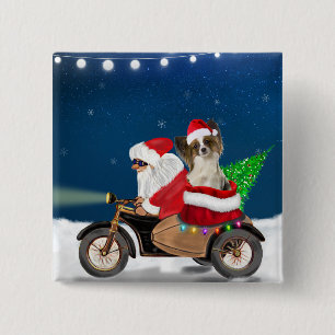 Papillon Dog Christmas Santa Claus   15 Cm Square Badge