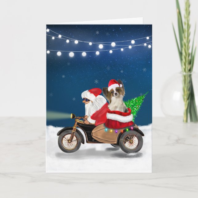 Papillon Dog Christmas Santa Claus  Card (Front)