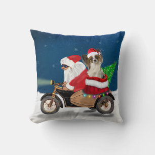 Papillon Dog Christmas Santa Claus Cushion