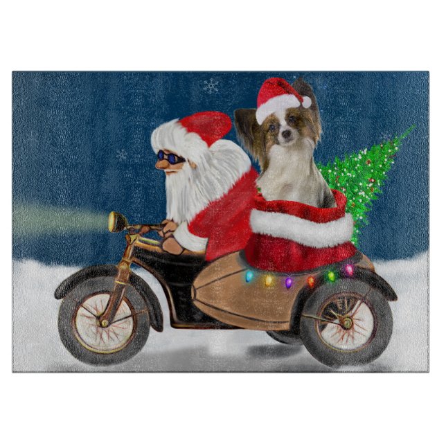 Papillon Dog Christmas Santa Claus  Cutting Board (Front)