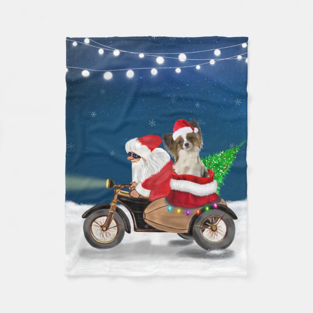 Papillon Dog Christmas Santa Claus   Fleece Blanket (Front)