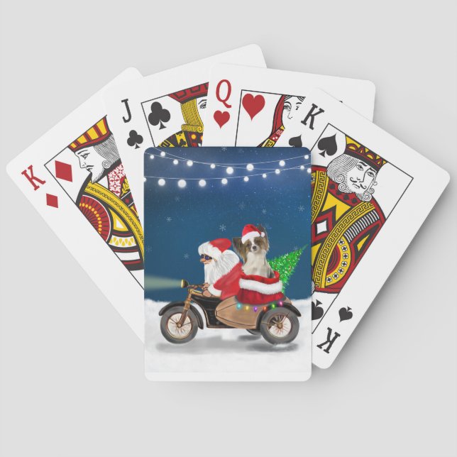 Papillon Dog Christmas Santa Claus Playing Cards (Back)