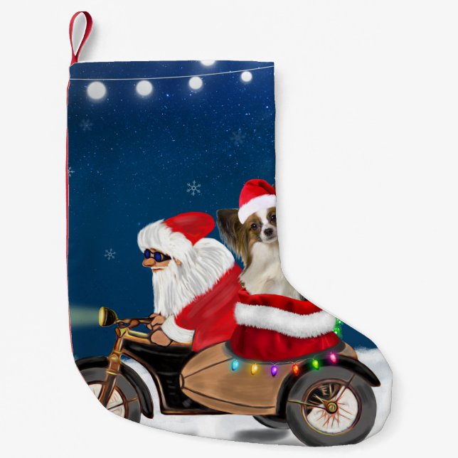 Papillon Dog Christmas Santa Claus  Small Christmas Stocking (Front)