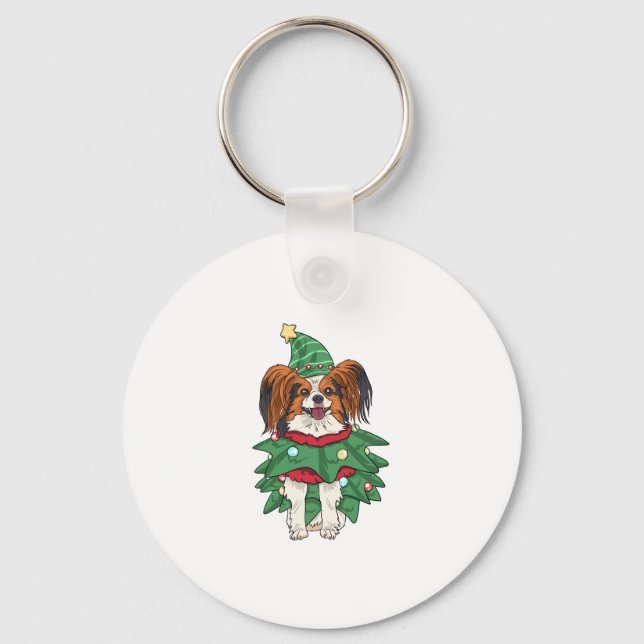 Papillon Dog Christmas Shirt Xmas Puppy Pet Papill Key Ring (Front)