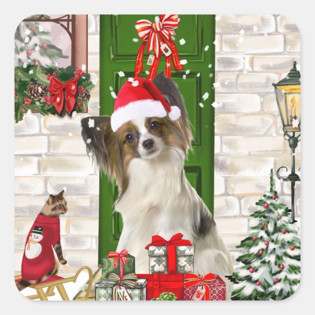 Papillon Dog Christmas  Square Sticker (Front)