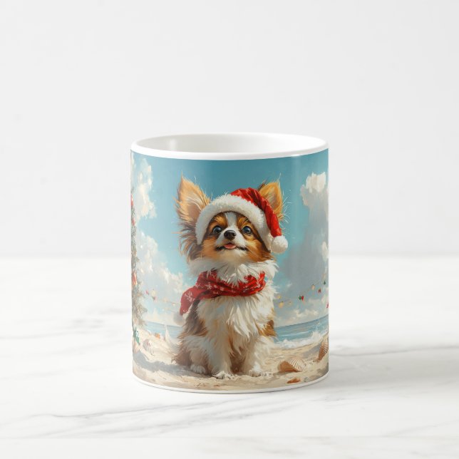 Papillon Dog Christmas Vintage Beach Coffee Mug (Center)