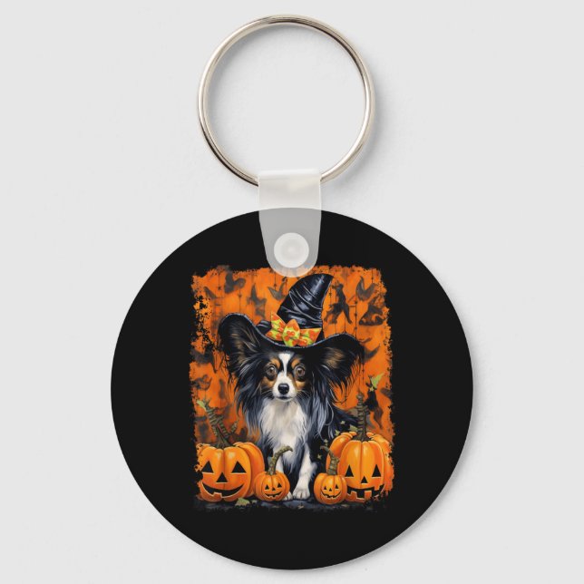 Papillon Dog Halloween Key Ring (Front)