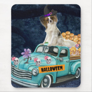 Papillon Dog Halloween Truck Scary Night Mouse Mat