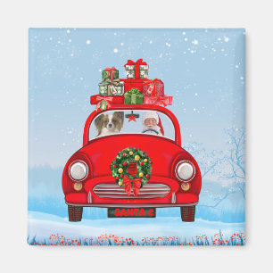 Papillon Dog In Car With Santa Claus Magnet
