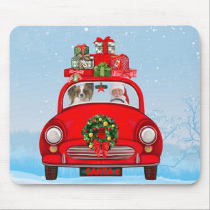 Papillon Dog In Car With Santa Claus  Mouse Mat
