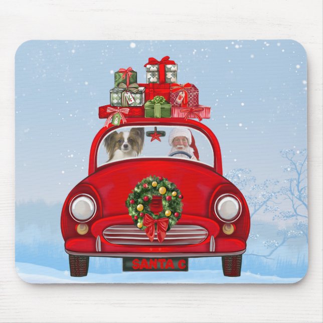 Papillon Dog In Car With Santa Claus  Mouse Mat (Front)