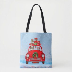 Papillon Dog In Car With Santa Claus Tote Bag