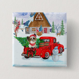 Papillon Dog In Christmas Delivery Truck Snow 15 Cm Square Badge