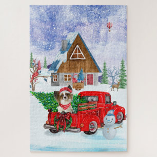Papillon Dog In Christmas Delivery Truck Snow Jigsaw Puzzle