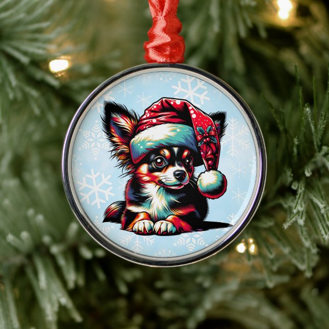 Papillon Dog in Santa Hat Christmas Metal Tree Decoration (Tree)