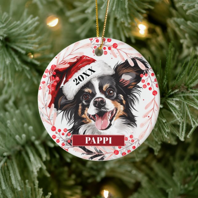 Papillon Dog in Santa Hat Christmas Ornament (Tree)