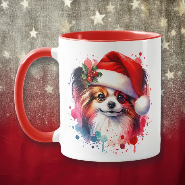 Papillon Dog in Santa Hat Christmas Personalised Mug (Creator Uploaded)