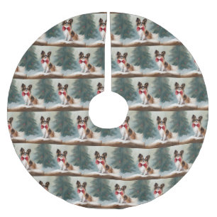 Papillon Dog in Snow Christmas  Brushed Polyester Tree Skirt
