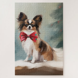 Papillon Dog in Snow Christmas  Jigsaw Puzzle