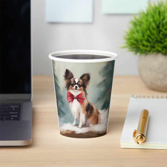 Papillon Dog in Snow Christmas  Paper Cups (Insitu)