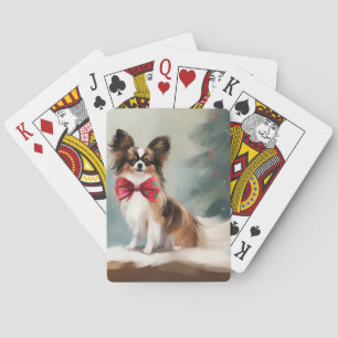 Papillon Dog in Snow Christmas Playing Cards
