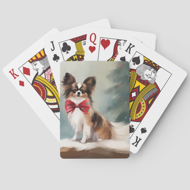Papillon Dog in Snow Christmas  Playing Cards (Back)