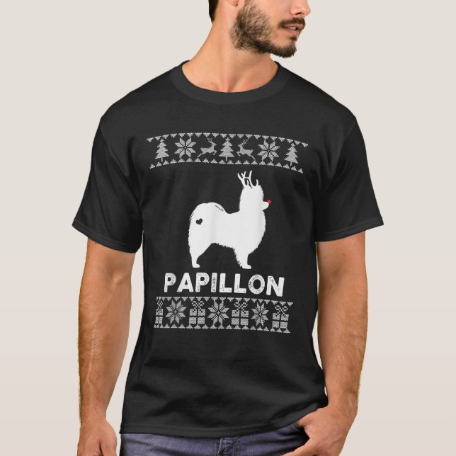 Papillon Dog Lover Christmas Reindeer Ugly Christm T-Shirt (Front)