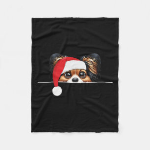 Papillon Dog Lover Funny Santa Hat Christmas Fleece Blanket