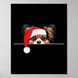 Papillon Dog Lover Funny Santa Hat Christmas Poster