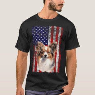 Papillon Dog Lover US Flag 4th of July Patriotic T-Shirt