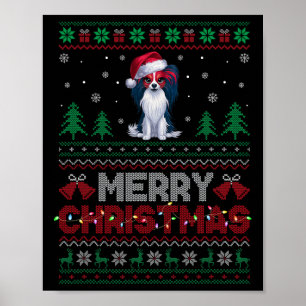Papillon Dog Lovers Santa Hat Christmas Tree Light Poster