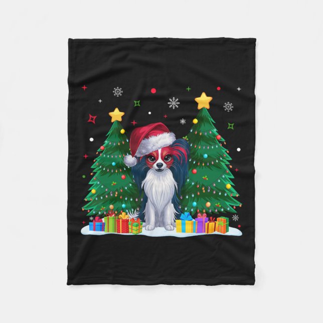 Papillon Dog Lovers Santa Hat Ugly Christmas Sweat Fleece Blanket (Front)