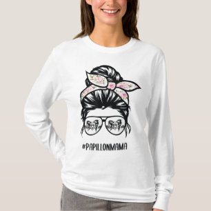 papillon dog mum messy bun hair glasses papillon m T-Shirt