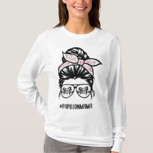 papillon dog mum messy bun hair glasses papillon m T-Shirt