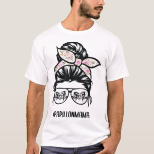 papillon dog mum messy bun hair glasses papillon m T-Shirt