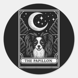 Papillon Dog Mum Tarot Card Vintage Crescent Moon Classic Round Sticker