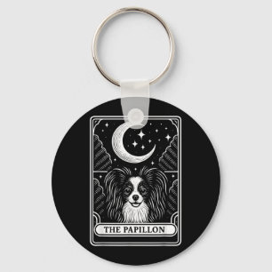 Papillon Dog Mum Tarot Card Vintage Crescent Moon Key Ring
