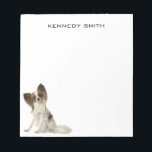 Papillon Dog Notepad<br><div class="desc">Image of a cute Papillon breed dog in the lower left hand corner set on solid white. Personalize with your name or message in black uppercase minimalist font.</div>