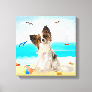 Papillon Dog on Beach Canvas Print