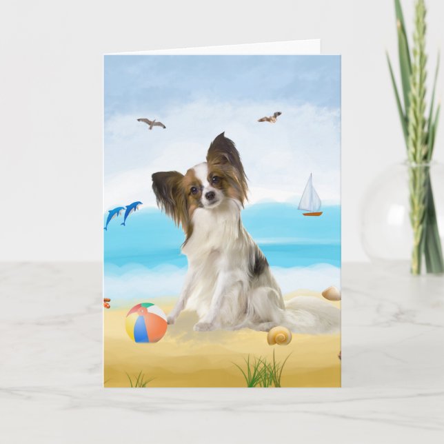 Papillon Dog on Beach  Card (Front)