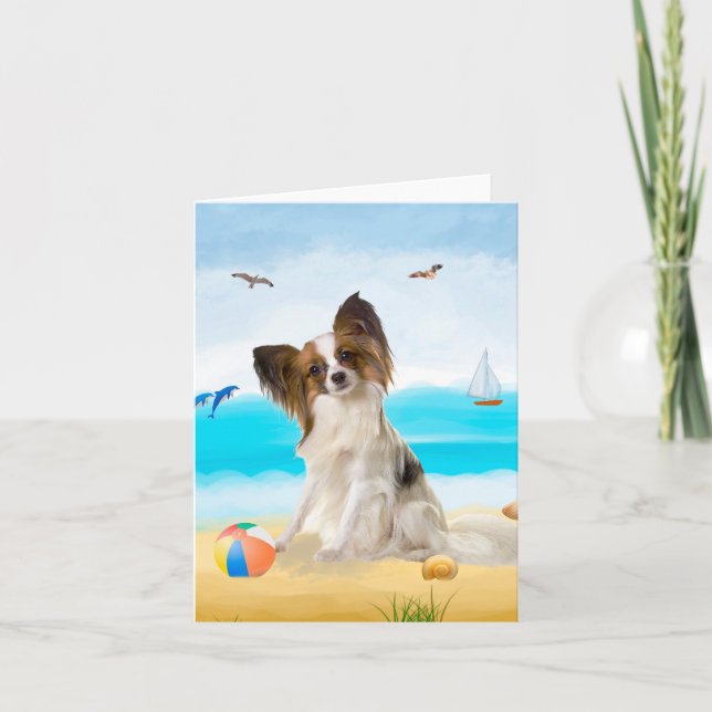 Papillon Dog on Beach Card (Front)