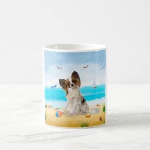 Papillon Dog on Beach Coffee Mug