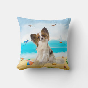 Papillon Dog on Beach Cushion
